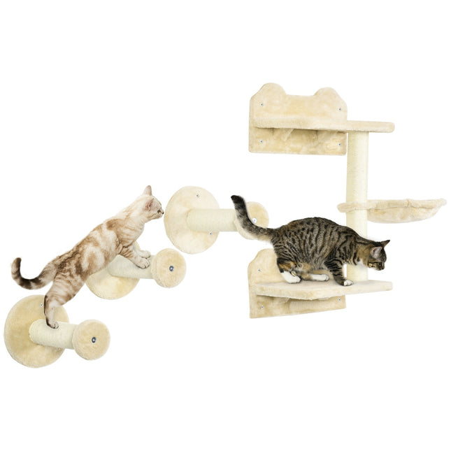 PAWROOM - Dykkertårn & 3 Kradsestolper, Klatrevæg Med Hængekøje, Beige + Cremehvid