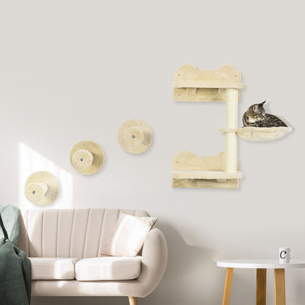 PAWROOM - Dykkertårn & 3 Kradsestolper, Klatrevæg Med Hængekøje, Beige + Cremehvid