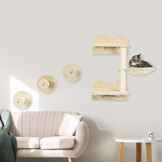 PAWROOM - Dykkertårn & 3 Kradsestolper, Klatrevæg Med Hængekøje, Beige + Cremehvid