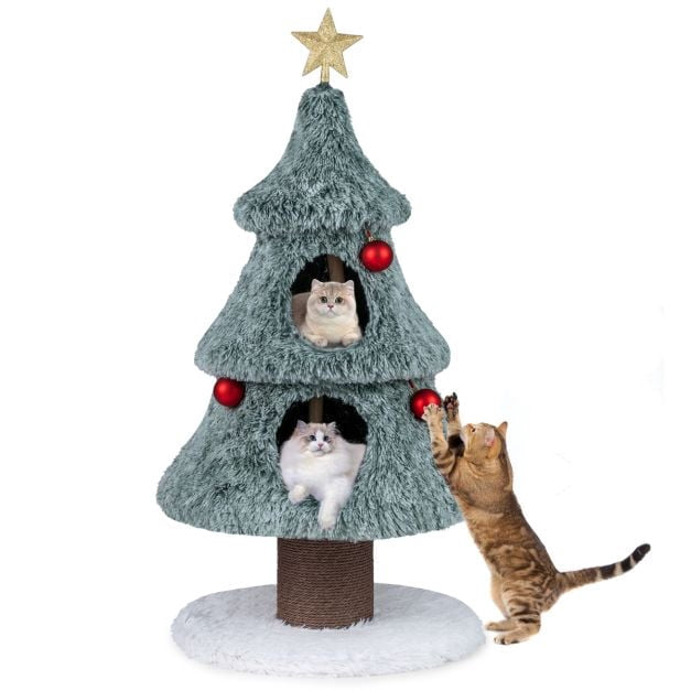PAWROOM - Christmas Cat Tree 48.5 Inch, 2 Condos, Scratching Post