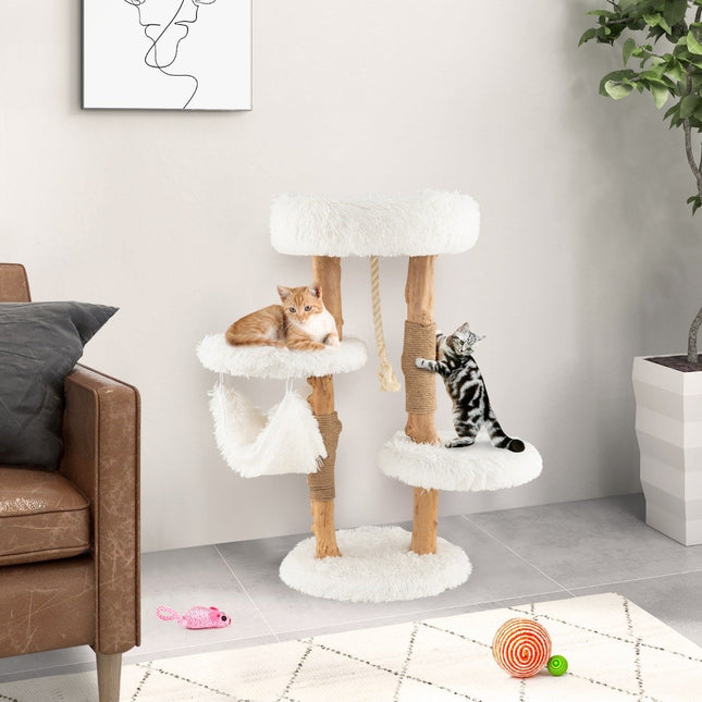 PAWROOM - 87 cm massivt træ kradsestolpe flerlags katteaktivitetscenter
