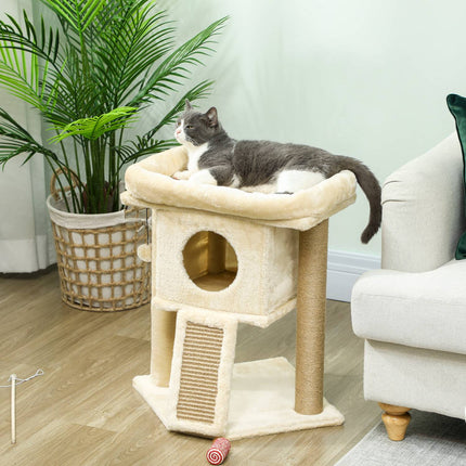 PAWROOM - Kattetræ med jute-skrabemåtte, seng, legetøjsbold, beige