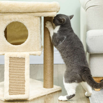 PAWROOM - Kattetræ med jute-skrabemåtte, seng, legetøjsbold, beige