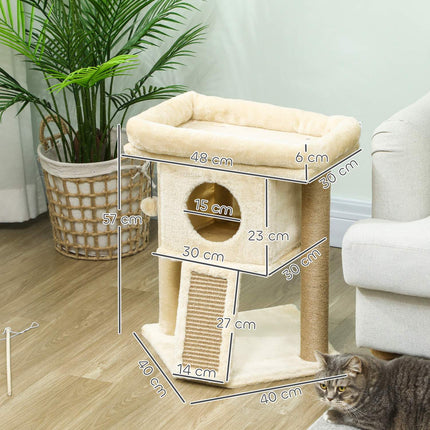 PAWROOM - Kattetræ med jute-skrabemåtte, seng, legetøjsbold, beige