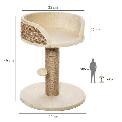 PAWROOM - Lille Kradsestolpe, 49 Cm Kattetræ, Kattekradsestolpe Med Legebold, Liggeflade, Klatretræ Til Katte Op Til 4 Kg, Kattemøbel, Jute, Kaffe