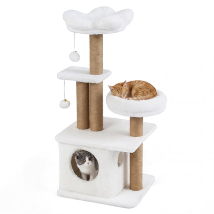 PAWROOM - Cat Tree with House, Platform, Bed & Balls, 96 cm Beige