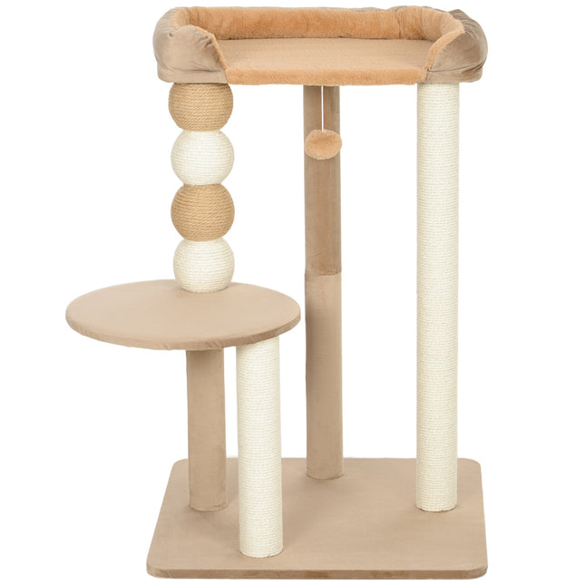 PAWROOM - Kradbestol 86 cm kattetræ med hoppeplatform, seng, legebold, kattekradsestolpe med jute kradsestolpe, til katte op til 7 kg, kaffe