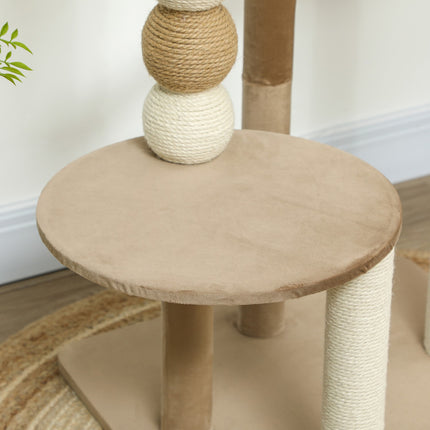 PAWROOM - Kradbestol 86 cm kattetræ med hoppeplatform, seng, legebold, kattekradsestolpe med jute kradsestolpe, til katte op til 7 kg, kaffe