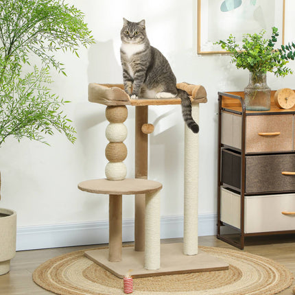 PAWROOM - Kradbestol 86 cm kattetræ med hoppeplatform, seng, legebold, kattekradsestolpe med jute kradsestolpe, til katte op til 7 kg, kaffe