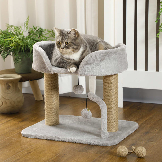 PAWROOM - Kradsetræ til katte 42 cm, jute kradsetræ, platform, grå