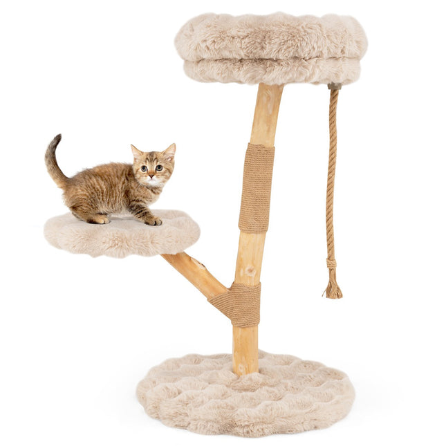 PAWROOM - Kradsetræ med 3 plysplatforme, jutestolper, 90 cm, beige
