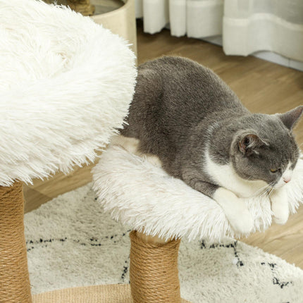 PAWROOM - Kradbestol 61,5 cm høj katteskrabestol med legebold, senge, kattetårn med katteskrabebræt, til katte under 5 kg, pæretræ, hvid