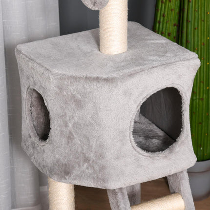 PAWROOM - Skrabestolpe Med Kattehule Og Stige, Multi-Level, E1 Mdf Sisal, Lysegrå, 60X48X122Cm