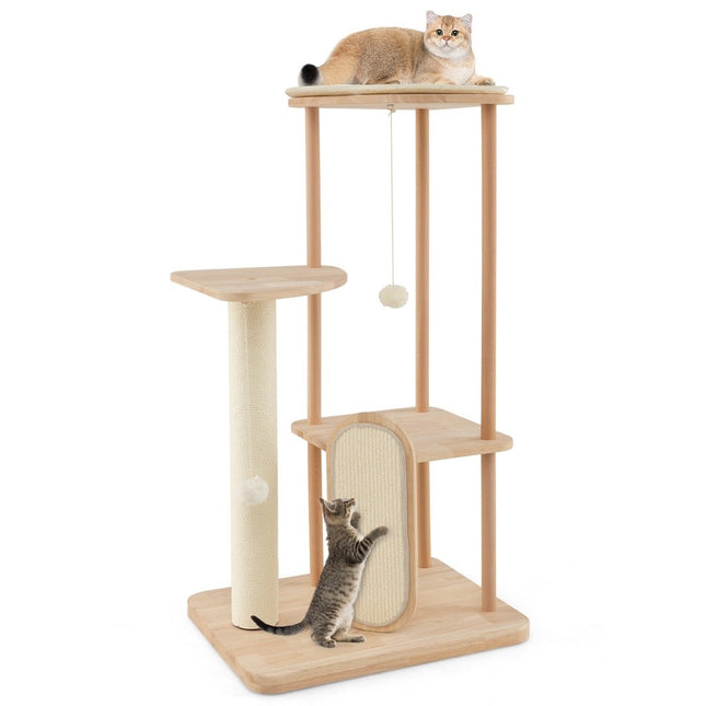 PAWROOM - Trækradsestolpe katetårn i flere etager med kradsebræt sisalstolper polstret sæde 59 x 47 x 112 cm beige