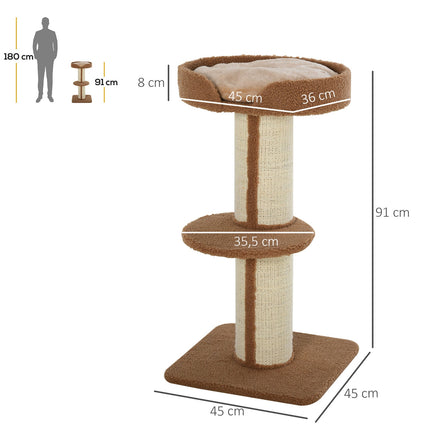 PAWROOM - Kradsestolpe med aftagelige hynder, op til 30 kg, kradsestolpe, kattetræ med platform, stald, sisal, lysebrun, 45x45x91cm