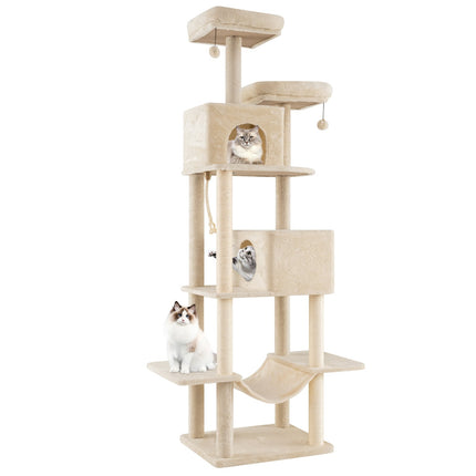 PAWROOM - Højt kradsetræ i flere niveauer med sisalstolper, 2 huler, beige