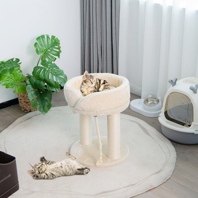 PAWROOM - Kattetræ kat kradsestolpe med blødt sæde sisal tårn til katte beige