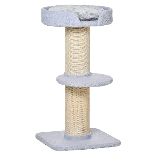 PAWROOM - Kradsestolpe, bæreevne 30 kg, legetræ med kradsestolpe, platform, sisal, lyseblå, 45x45x91cm