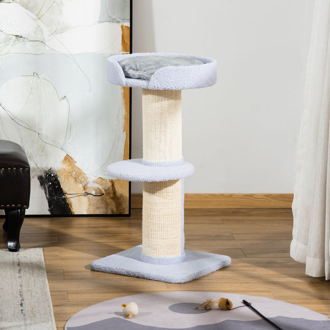 PAWROOM - Kradsestolpe, bæreevne 30 kg, legetræ med kradsestolpe, platform, sisal, lyseblå, 45x45x91cm
