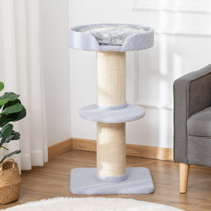 PAWROOM - Kradsestolpe, bæreevne 30 kg, legetræ med kradsestolpe, platform, sisal, lyseblå, 45x45x91cm