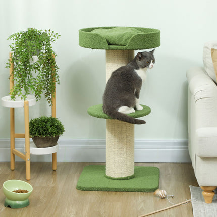 PAWROOM - Kattetræ 91 cm med seng, platforme, sisalstolper, grøn
