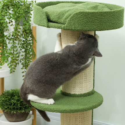 PAWROOM - Kattetræ 91 cm med seng, platforme, sisalstolper, grøn