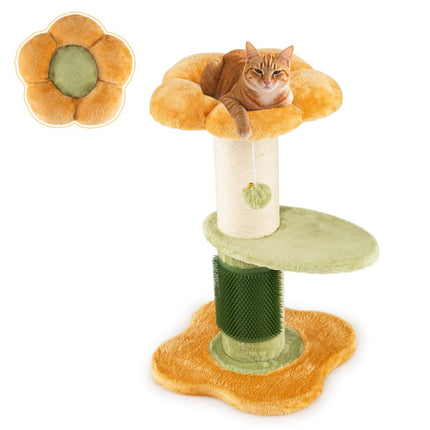 PAWROOM - Kradsetræ med plyssæde, sisalstolpe, 69 cm, gul