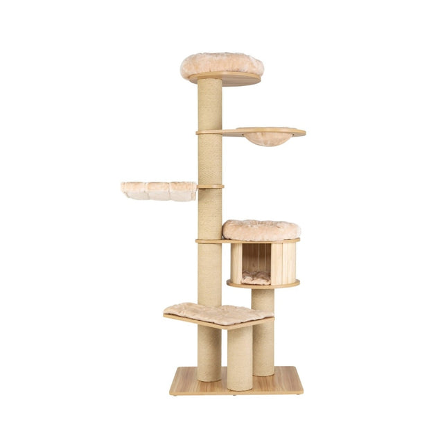 PAWROOM - 191 cm Wooden Cat Tree with Hammock & Cave