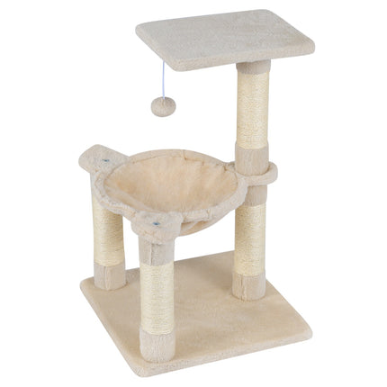PAWROOM - Kradsetræ med hængekøje og sisalstolper, 64 cm beige