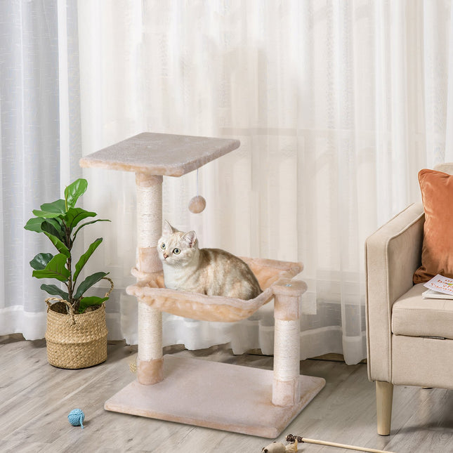 PAWROOM - Klatretræ Beige Kradsestolpe Sisal Søjle Plys Hængekøje 50X36X70Cm