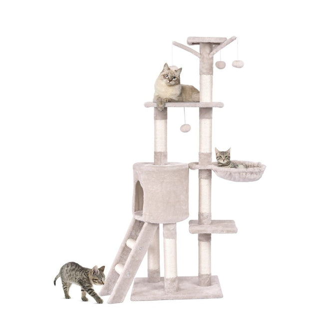 PAWROOM - Kradsetræ 140 cm med platforme, sisalstolper, beige