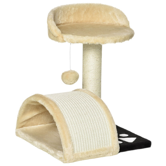 PAWROOM - Lille Kradsestolpe Med Legebolde, Kat Kradsestolpe Med Sisal Reb Kradsestænger, Beige, 35,5X37X46Cm