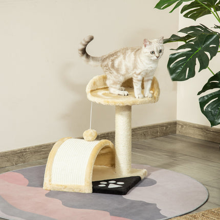 PAWROOM - Lille Kradsestolpe Med Legebolde, Kat Kradsestolpe Med Sisal Reb Kradsestænger, Beige, 35,5X37X46Cm
