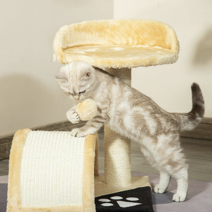 PAWROOM - Lille Kradsestolpe Med Legebolde, Kat Kradsestolpe Med Sisal Reb Kradsestænger, Beige, 35,5X37X46Cm