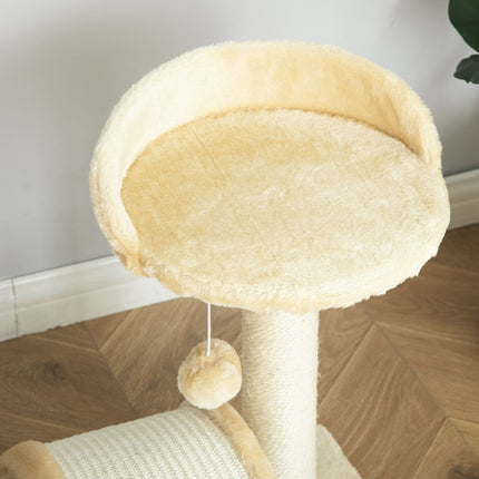 PAWROOM - Lille Kradsestolpe Med Legebolde, Kat Kradsestolpe Med Sisal Reb Kradsestænger, Beige, 35,5X37X46Cm