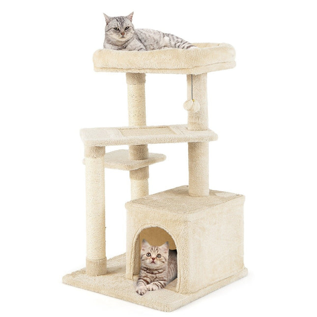 PAWROOM - Cat Tree with Cave, Soft Seat, 85cm, Beige