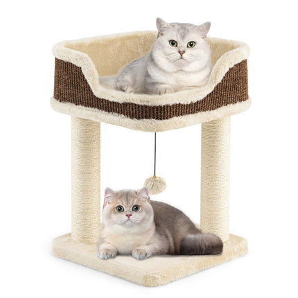 PAWROOM - Cat Tree with Plush Seat, Sisal Posts & Ball, Beige