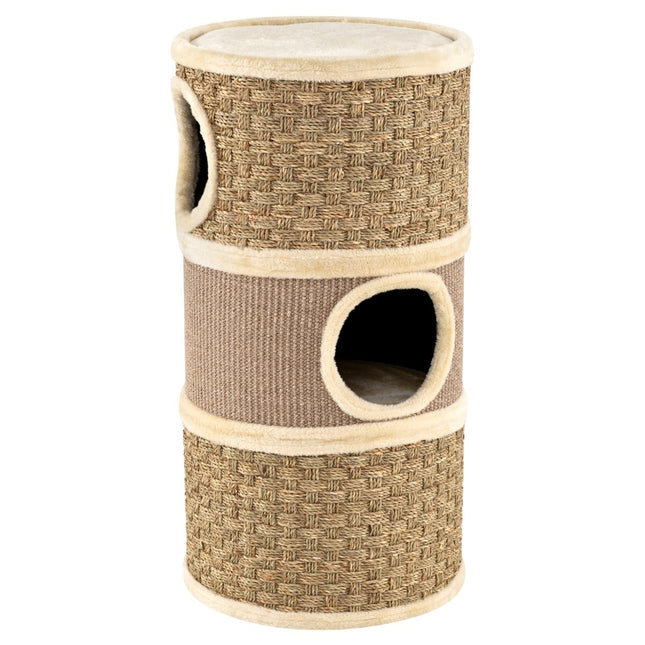 PAWROOM - Kattetårn med sisal, søgræs, 3 skjulesteder, Ø 36 cm