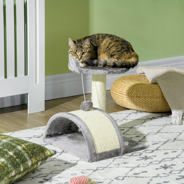 PAWROOM - Kradsetræ til katte med sisal og plys, grå, 35,5x37x46 cm