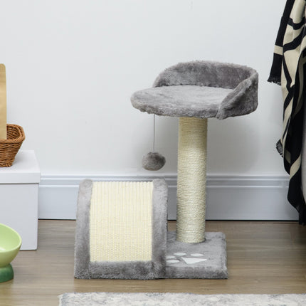 PAWROOM - Cat Scratching Tree with Sisal and Plush, Grey, 35.5x37x46 cm