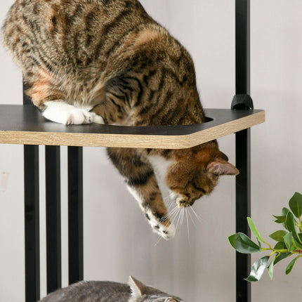 PAWROOM - Cat tree 170cm, large black steel with cushions & platforms