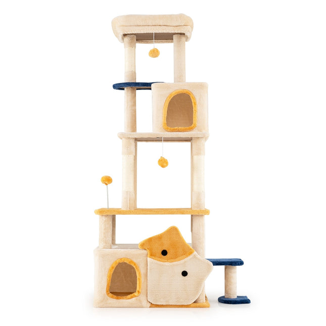 PAWROOM - Large Cat Tree with Fish Design, Sisal Posts, Beige