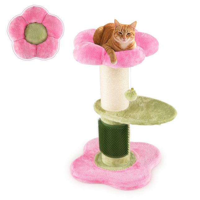 PAWROOM - Kradsetræ med plyssæde, sisalstolpe, 69 cm, lyserød
