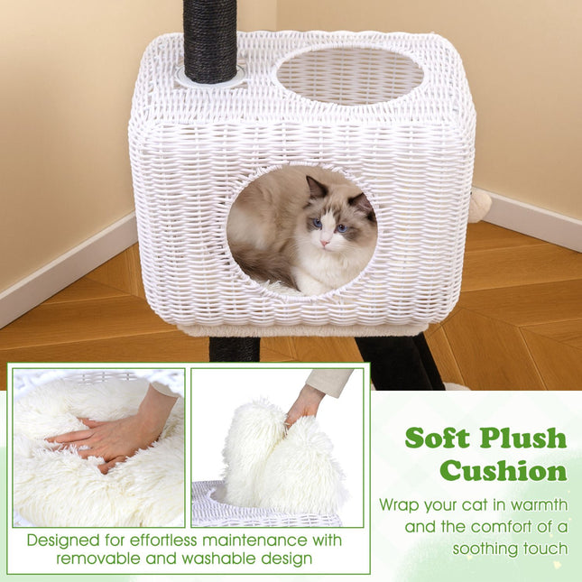 PAWROOM - Kradsetræ til katte 110 cm, Rattan Condo, Sisal kradsetræer