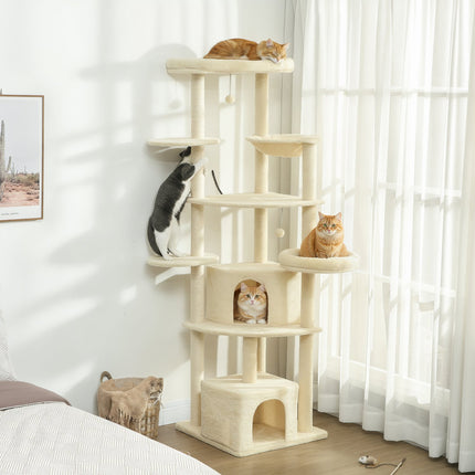 PAWROOM - Kradsetræ, 2m, i flere niveauer, sisal, hængekøje, beige