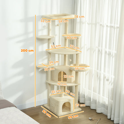 PAWROOM - Kradsetræ, 2m, i flere niveauer, sisal, hængekøje, beige