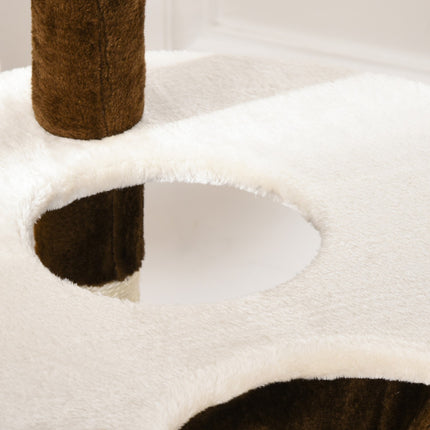 PAWROOM - Kradsestolpe Xxl Med Kattehule Og Hængekøje Multi-Level Cat Tree Multi-Aktivitetscenter, Plys, Brun, 213X91X122Cm