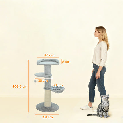 PAWROOM - Kradsetræ med sisalstolpe, flere niveauer, plysstof