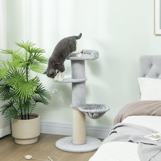 PAWROOM - Kradsetræ med sisalstolpe, flere niveauer, plysstof