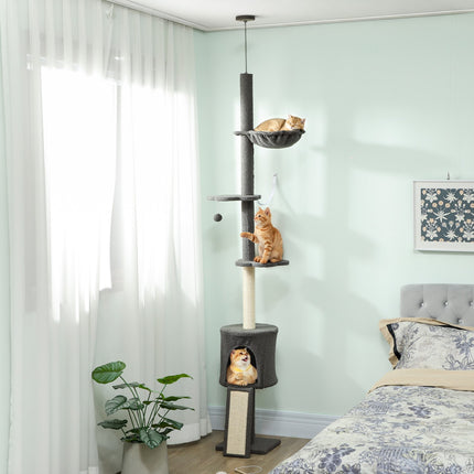 PAWROOM - Cat Tree with Hammock, Adjustable Height, Gray